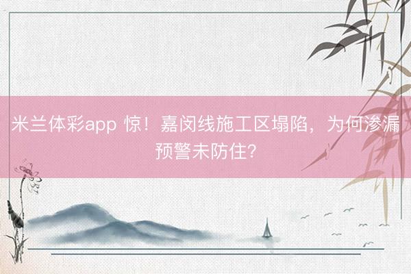 米兰体彩app 惊！嘉闵线施工区塌陷，为何渗漏预警未防住？