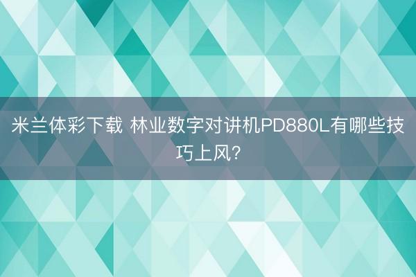 米兰体彩下载 林业数字对讲机PD880L有哪些技巧上风？