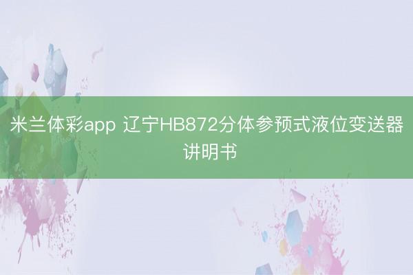 米兰体彩app 辽宁HB872分体参预式液位变送器 讲明书