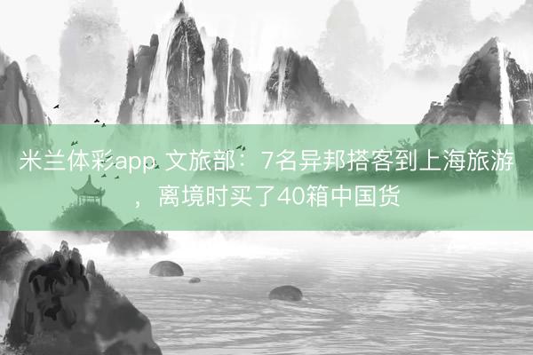 米兰体彩app 文旅部:7名异邦搭客到上海旅游,离境时买了40箱中国货